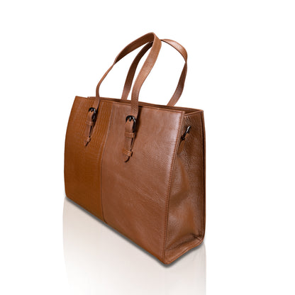 Dual-Texture Leather Tote Bag - Croc & Pebble Finish