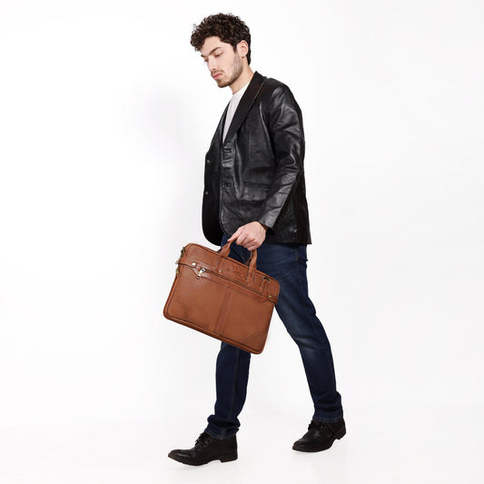 Classic Tan Leather Laptop Satchel