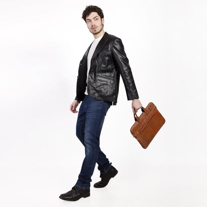 Classic Tan Leather Laptop Satchel