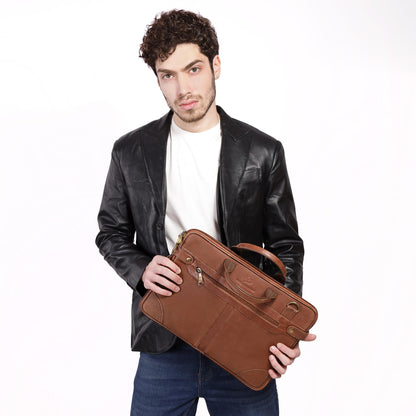 Classic Tan Leather Laptop Satchel