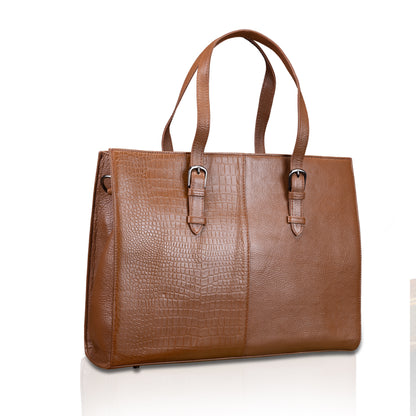 Dual-Texture Leather Tote Bag - Croc & Pebble Finish