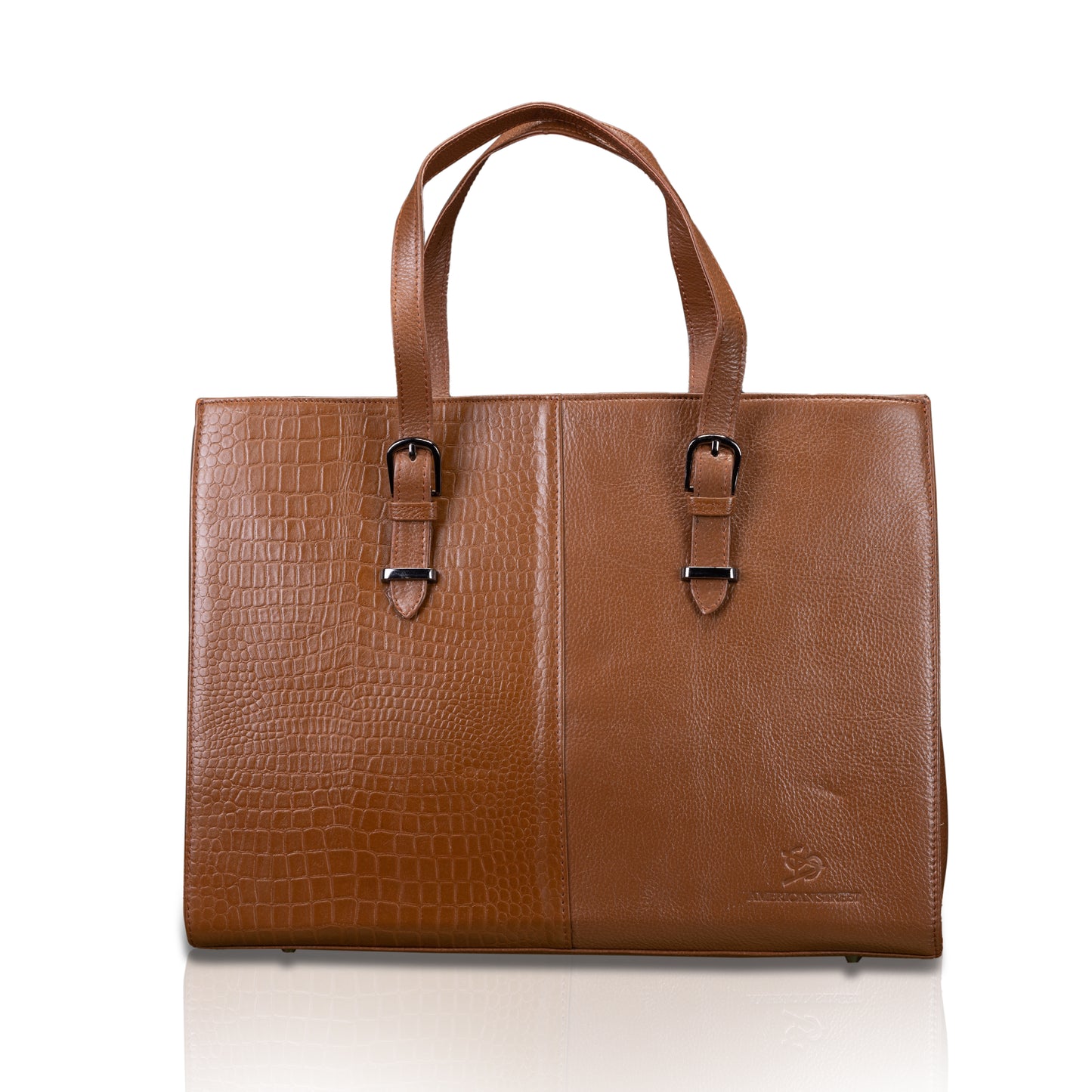 Dual-Texture Leather Tote Bag - Croc & Pebble Finish