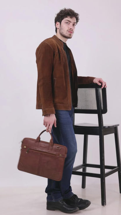 Classic Tan Leather Laptop Satchel